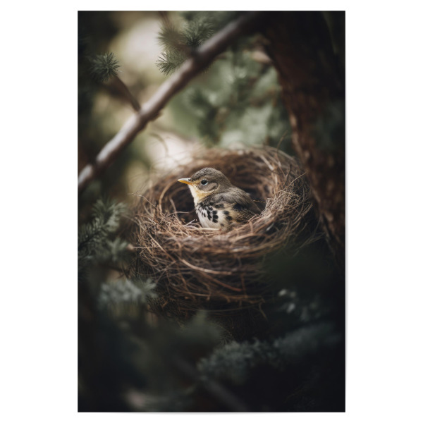 Poster 30x20 cm "Alone In The Nest" artboxONE - Natur,Tiere,Für Mama - Vogel,Vögel,Süss,Nest,Küken,Natur,Wald,Treechild,Digitale kunst,Fotografie