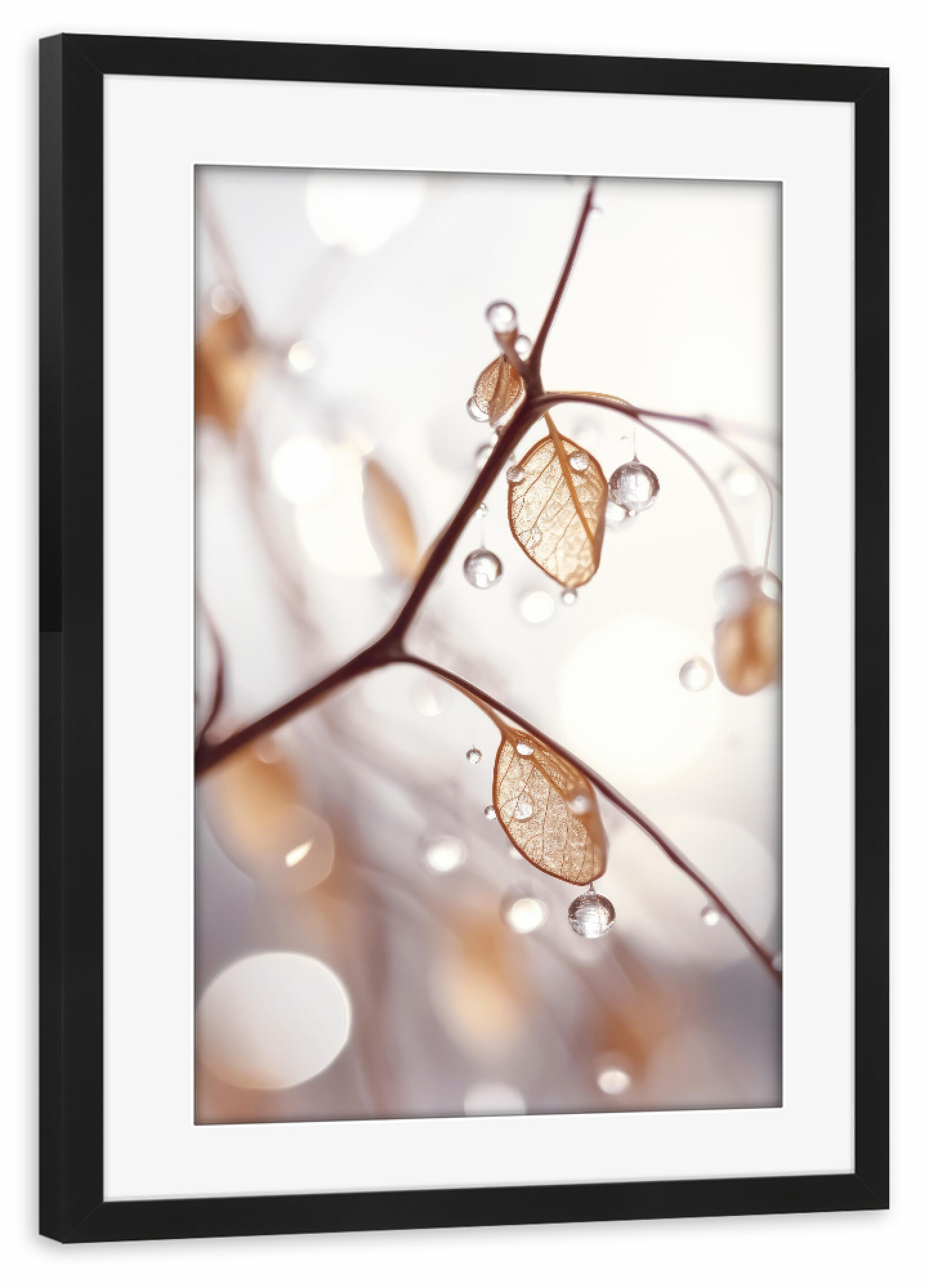 Poster mit Rahmen schwarz "Drops On Leaf (Two)" artboxONE - Natur,Floral,Für Mama - Tropfen,Regen,Makro,Fotografie,Treechild,Natur,Simpel