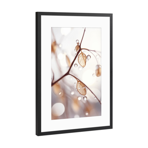 Poster mit Rahmen Schwarz (Metallic) "Drops On Leaf (Two)" artboxONE - Natur,Floral,Für Mama - Tropfen,Regen,Makro,Fotografie,Treechild,Natur,Simpel