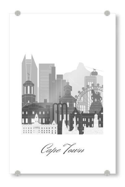 Acrylglasbild "Skyline von Kapstadt schwarz weiß" artboxONE - Städte,Reise,Architektur,Kartografie