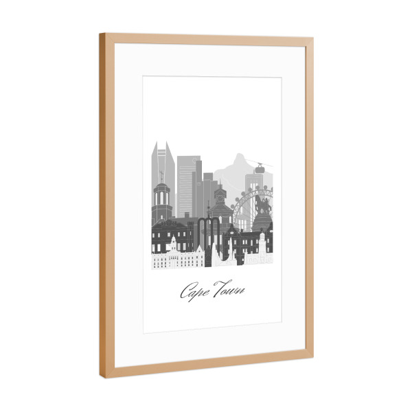 Poster mit Rahmen Kupfer "Skyline von Kapstadt schwarz weiß" artboxONE - Städte,Reise,Architektur,Kartografie