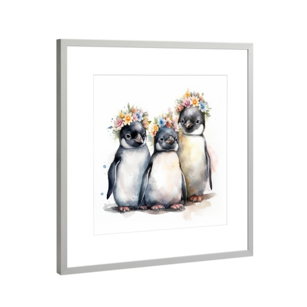 Poster mit Rahmen Silber "Pinguin Freunde" artboxONE - Floral,Tiere,Lustig