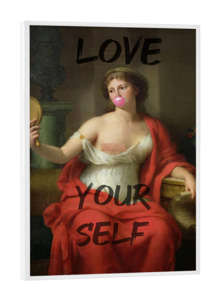 Poster mit weißem Rahmen "Frau liebe dich selbst" artboxONE - Typografie,Menschen,Lustig