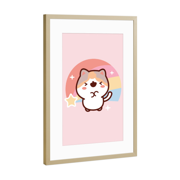 Poster mit Rahmen Gold "Katzen-Regenbogen-Kawaii-Stil" artboxONE - Für Kinder,Tiere