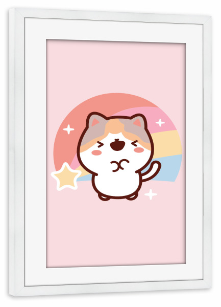 Poster mit Rahmen weiß "Katzen-Regenbogen-Kawaii-Stil" artboxONE - Für Kinder,Tiere