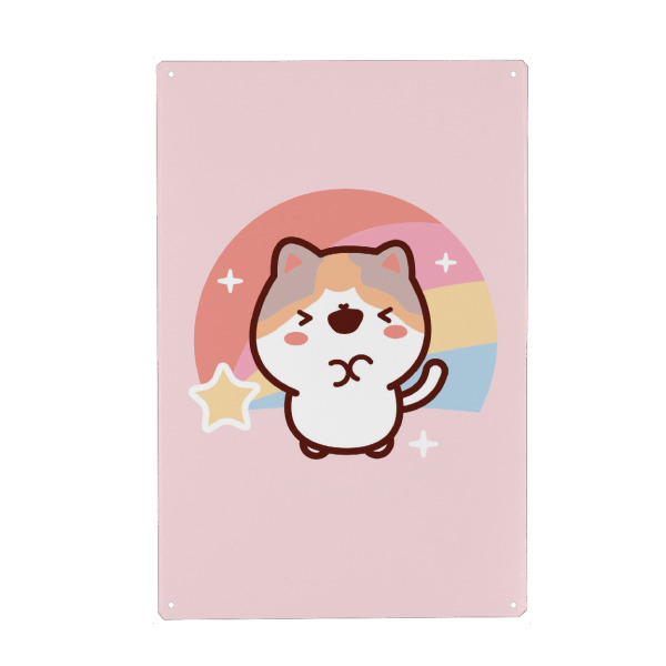 Metall Poster "Katzen-Regenbogen-Kawaii-Stil" artboxONE - Für Kinder,Tiere