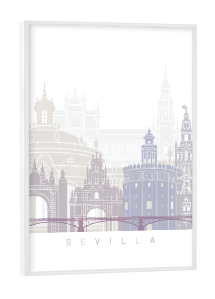 Poster mit weißem Rahmen "SKYLINE VON SEVILLA PASTELL" artboxONE - Städte,Architektur