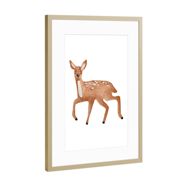 Poster mit Rahmen Gold "Aquarell-Hirsch-Design" artboxONE - Für Kinder,Tiere