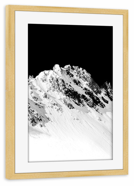 Poster mit Rahmen kiefer "Verschneiter Schwarz-Weiß-Berg" artboxONE - Natur,Reise