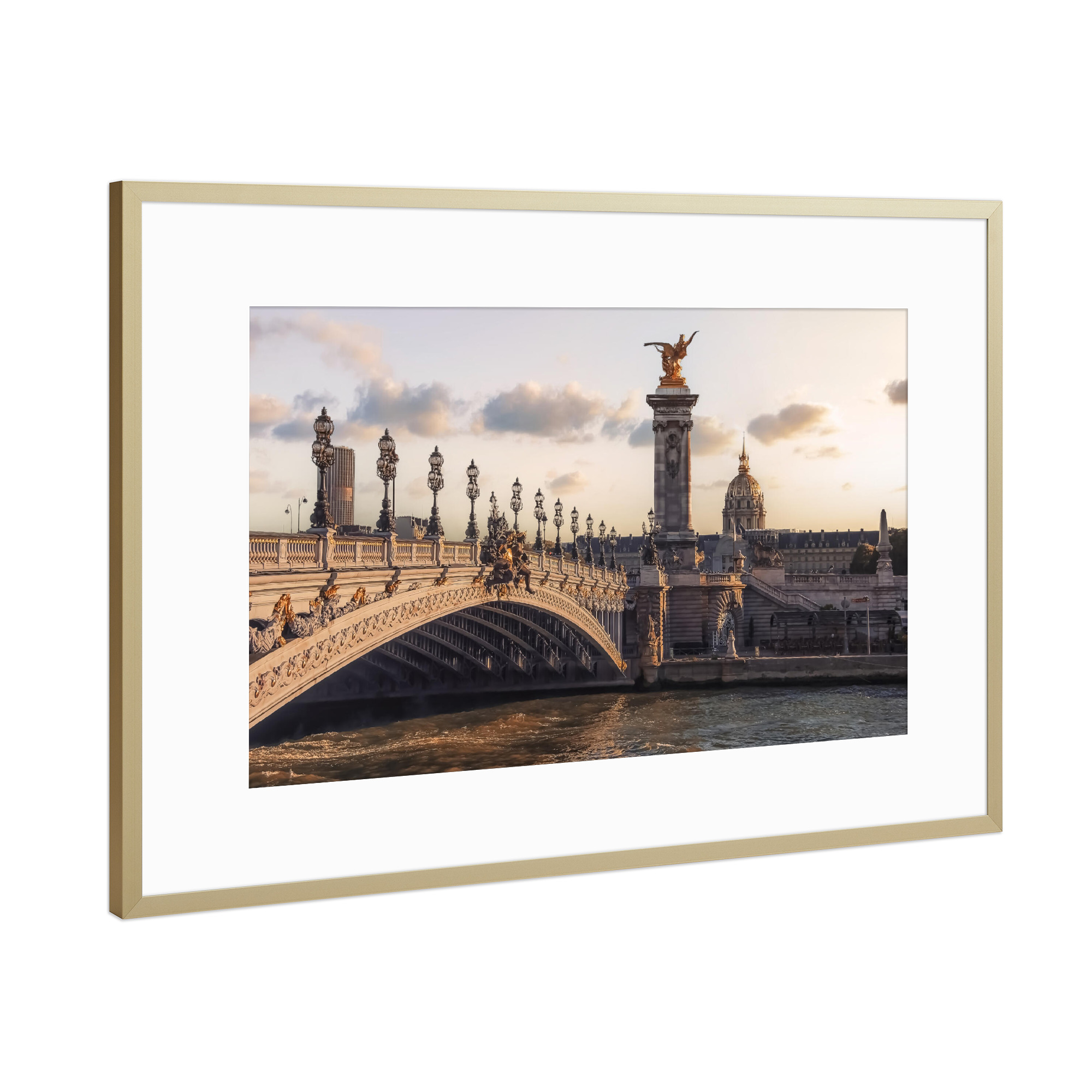 Poster mit Rahmen Gold "Brückensonnenuntergang" artboxONE - Städte,Reise,Architektur,Städte / Paris,Reise / Länder