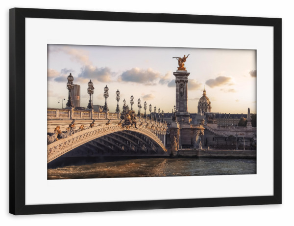Poster mit Rahmen schwarz "Brückensonnenuntergang" artboxONE - Städte,Reise,Architektur,Städte / Paris,Reise / Länder