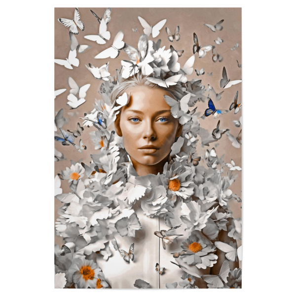 Poster 30x20 cm "Blumenfrau mit Weiß" artboxONE - Natur,Abstrakt,Menschen - Frau,Blumen,Blumen,Großes puzzle,Figurativ,Weiß