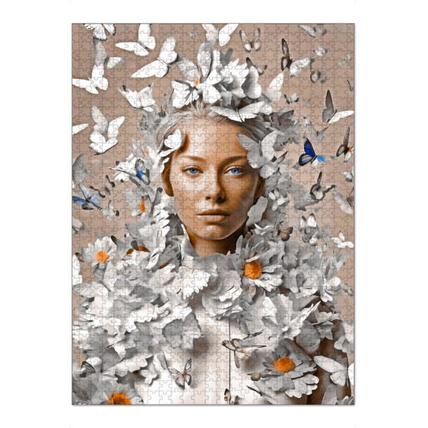 Puzzle Ravensburger "Blumenfrau mit Weiß" artboxONE - Natur,Abstrakt,Menschen - Frau,Blumen,Blumen,Großes puzzle,Figurativ,Weiß - Bild frau