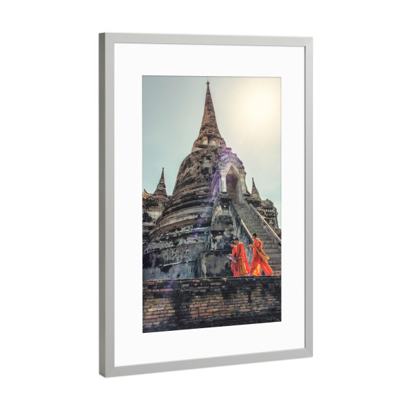 Poster mit Rahmen Silber "Ayutthaya-Mönche" artboxONE - Städte,Reise,Architektur,Reise / Asien,Reise / Länder