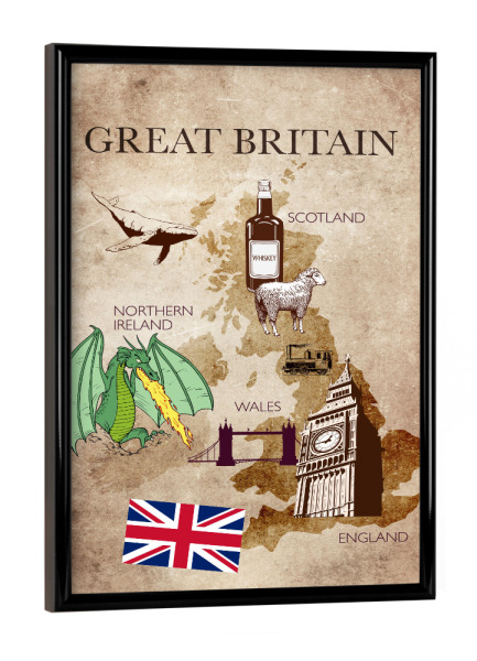 Poster mit schwarzem Rahmen "GB illustrated map" artboxONE - Reise,Reise / Länder,Kartografie