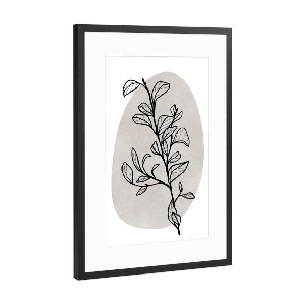 Poster mit Rahmen Schwarz (Metallic) "Garran A" artboxONE - Floral,Abstrakt - Zweig,Blätter,Strichzeichnungen,Botanisch,Einfach,Floral,Pflanze
