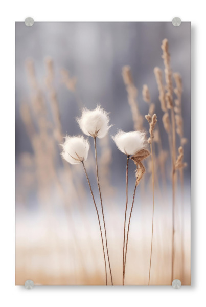 Acrylglasbild "Wollblumen" artboxONE - Natur,Floral,Für Mama - Natur,Baumwolle,Blume,Winter,Fotografie,Digitale kunst,Treechild,Gras,Outside