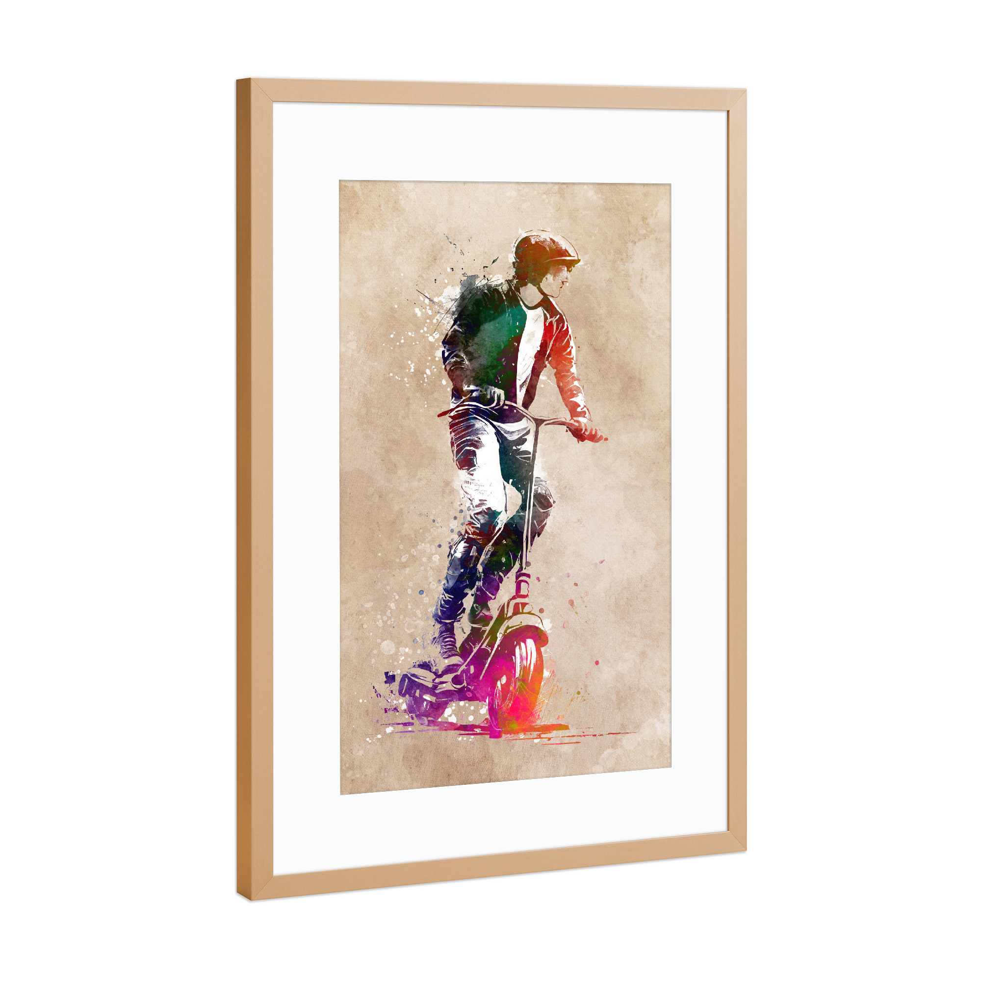 Poster mit Rahmen Kupfer "Rollersportkunst A" artboxONE - Sport / Motorsport,Sport - Roller,Sport,Spiel,Illustration,Grafik,Aktiv,Transport,Städtisch