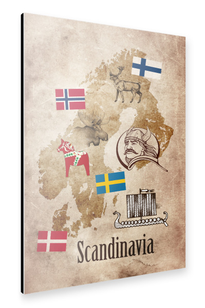 Alu-Dibond "Scandinavia illustrated Map" 30x20 cm artboxONE