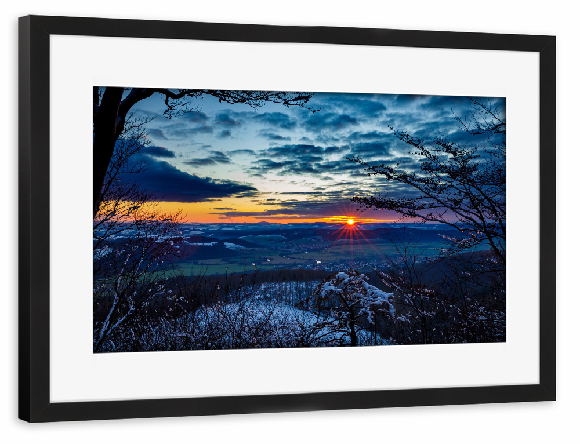 Poster mit Rahmen schwarz "Blick ins Werratal" artboxONE - Natur - Herleshausen,Hessen,Thüringen,Werratal,Deutschland,Landschaft,Natur,Sonnenuntergang