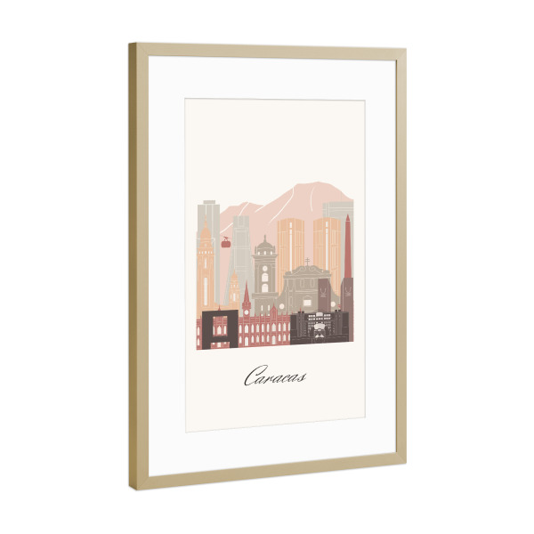 Poster mit Rahmen Gold "Caracas-Skyline im Terrakotta-Stil" artboxONE - Städte,Reise,Architektur,Kartografie