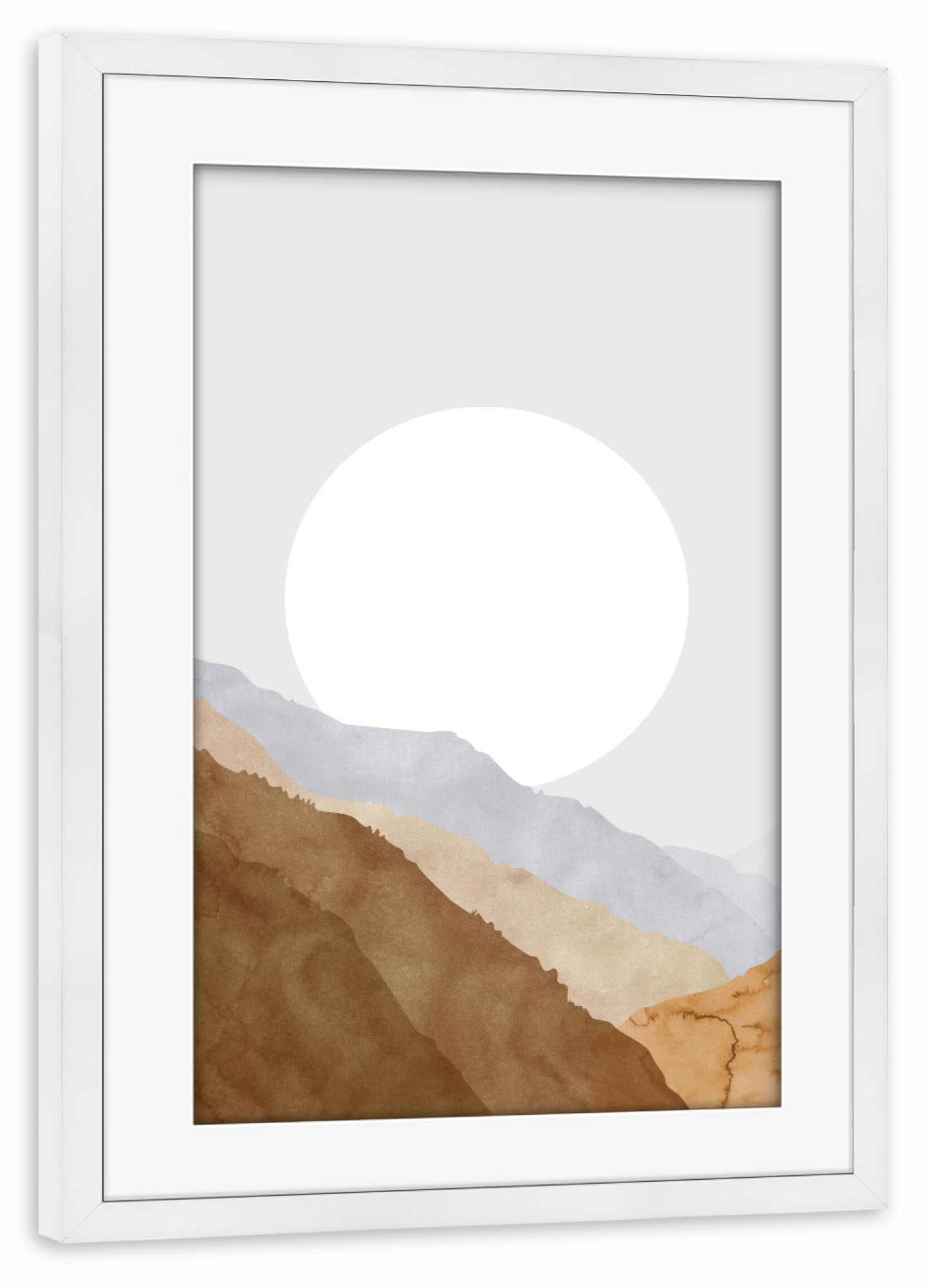 Poster mit Rahmen weiß "Boho-Mond und Berge" artboxONE - Natur,Abstrakt - Mond,Berge,Aquarell,Formen,Fett,Grafik,Boho,Bohemien