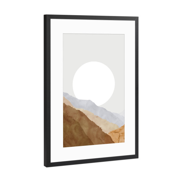 Poster mit Rahmen Schwarz (Metallic) "Boho-Mond und Berge" artboxONE - Natur,Abstrakt - Mond,Berge,Aquarell,Formen,Fett,Grafik,Boho,Bohemien