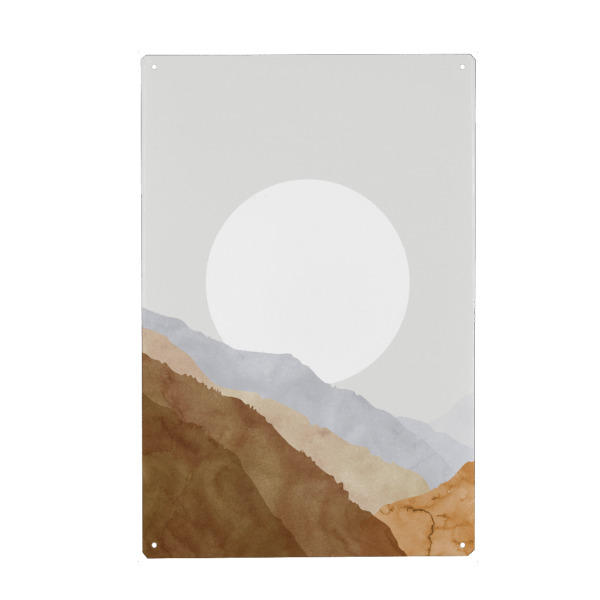 Metall Poster "Boho-Mond und Berge" artboxONE - Natur,Abstrakt - Mond,Berge,Aquarell,Formen,Fett,Grafik,Boho,Bohemien - Blechschild