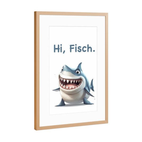 Poster mit Rahmen Kupfer "Hallo Hai" artboxONE - Typografie,Tiere,Lustig