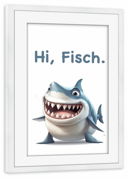 Poster mit Rahmen weiß "Hallo Hai" artboxONE - Typografie,Tiere,Lustig