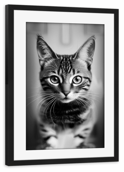 Poster mit Rahmen schwarz "Schrödingers Katze" artboxONE - Tiere,Schwarzweiß
