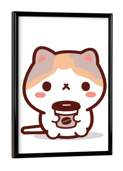 Poster mit schwarzem Rahmen "Süße Katze hält Kaffeetasse" artboxONE - Für Kinder,Tiere