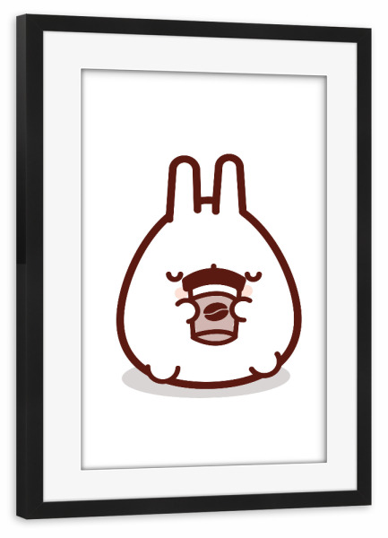 Poster mit Rahmen schwarz "Niedlicher Hase, der Kaffee trinkt" artboxONE - Tiere