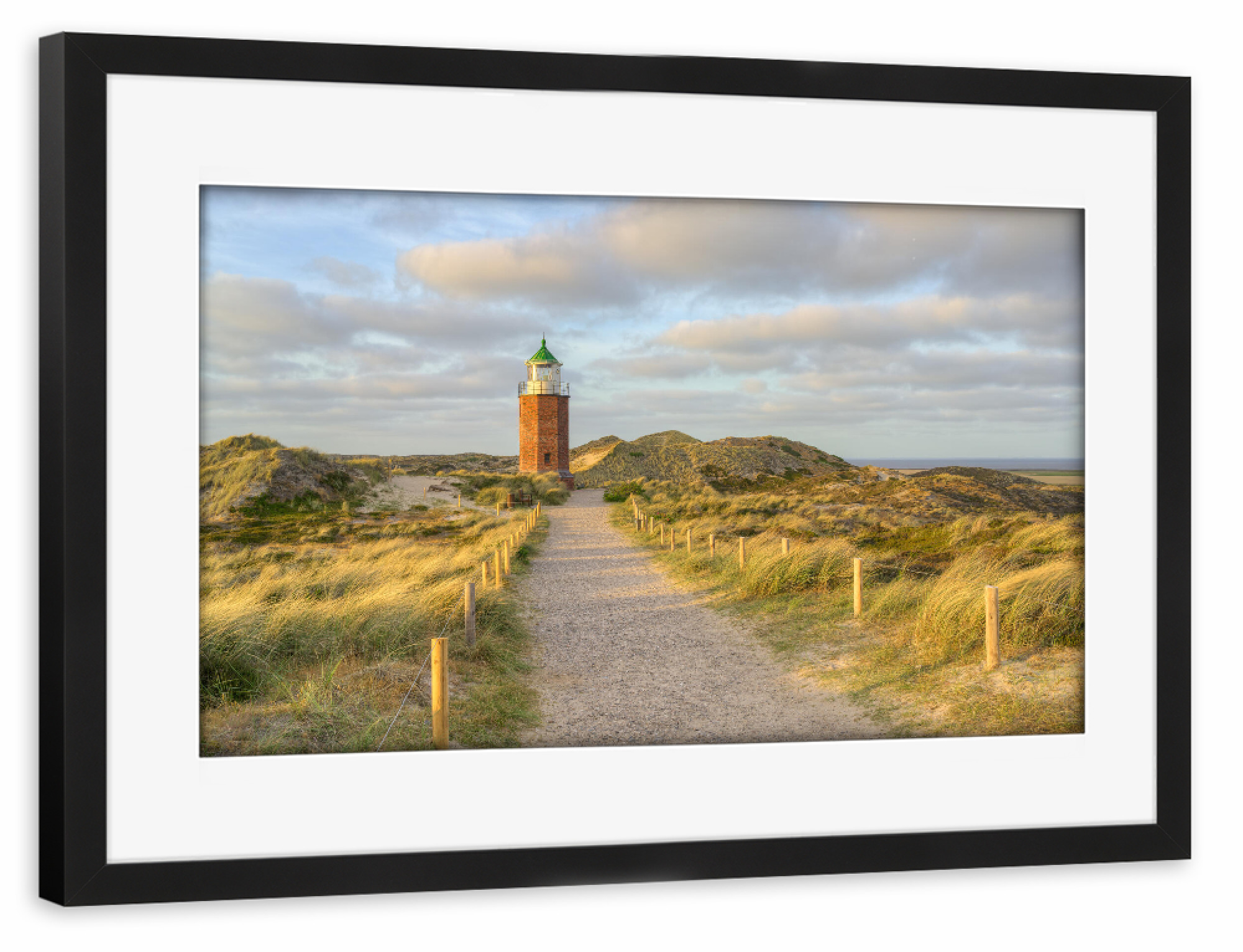 Poster mit Rahmen schwarz "Quermarkenfeuer Rotes Kliff" artboxONE - Reise,Architektur,Reise / Strand und Meer