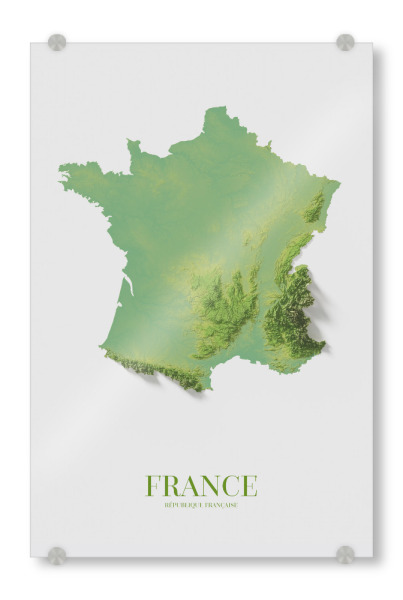 Acrylglasbild "Frankreich 3D-Karte" artboxONE - Kartografie - Frankreich,Frankreich-karte,Frankreich-karte 3d,Französische karte,3d-karte