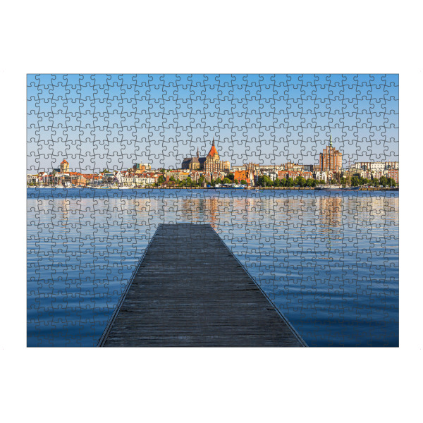 artboxONE Puzzle "Warnow, Steg, Schiff, Stadt" artboxONE - Natur,Reise,Architektur