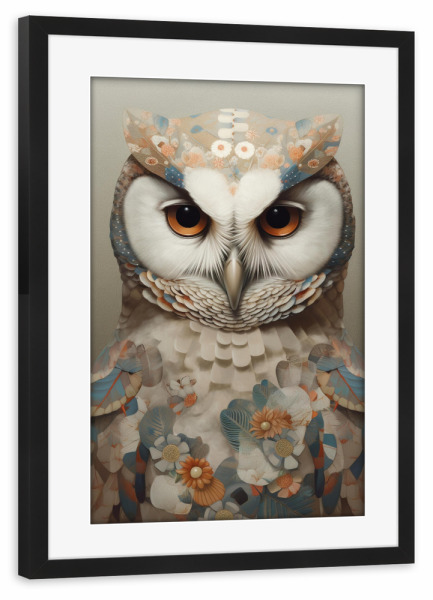 Poster mit Rahmen schwarz "Die Blumen Eule" artboxONE - Floral,Tiere,Abstrakt