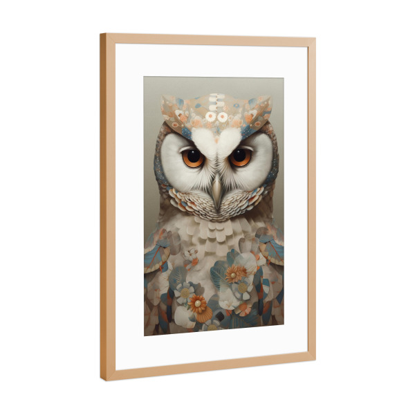 Poster mit Rahmen Kupfer "Die Blumen Eule" artboxONE - Floral,Tiere,Abstrakt