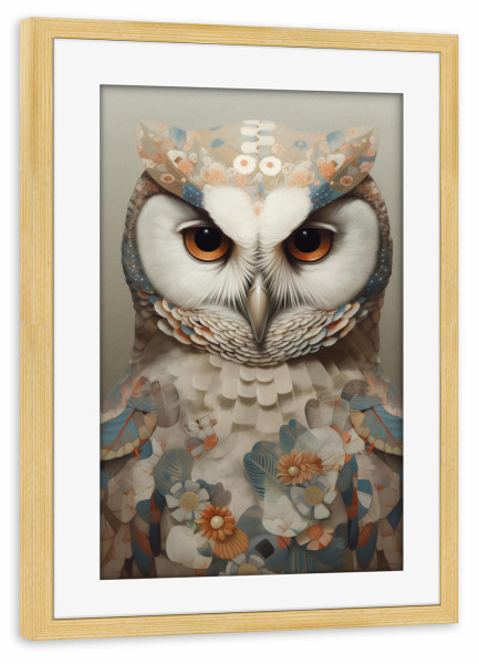 Poster mit Rahmen kiefer "Die Blumen Eule" artboxONE - Floral,Tiere,Abstrakt