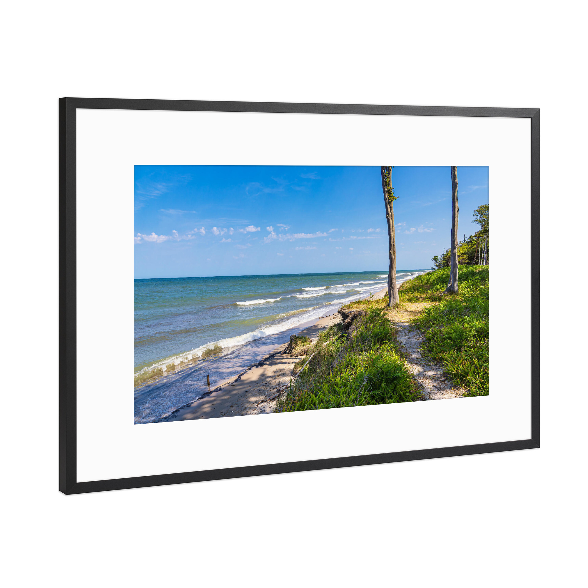 Poster mit Rahmen Schwarz (Metallic) "Meer, Wellen, Baum, Strand" artboxONE - Natur,Reise,Reise / Strand und Meer