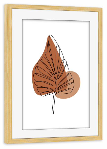 Poster mit Rahmen kiefer "Abstraktes einzeiliges Blatt" artboxONE - Floral,Abstrakt