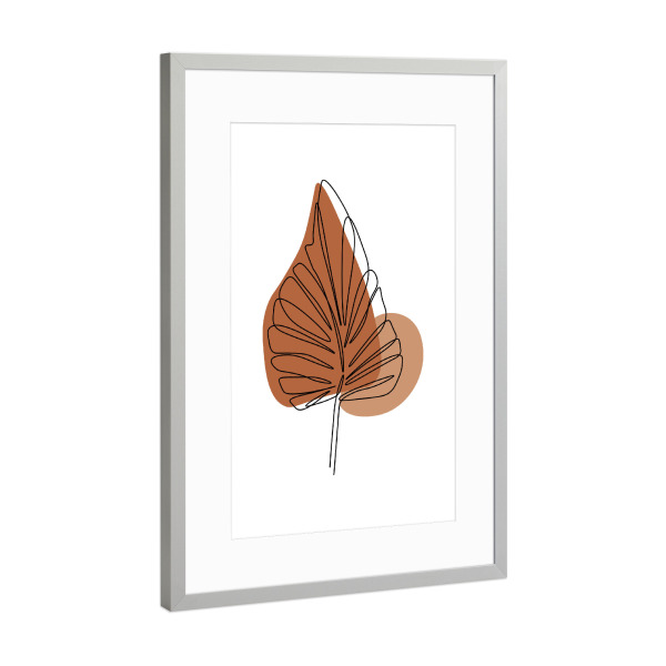 Poster mit Rahmen Silber "Abstraktes einzeiliges Blatt" artboxONE - Floral,Abstrakt