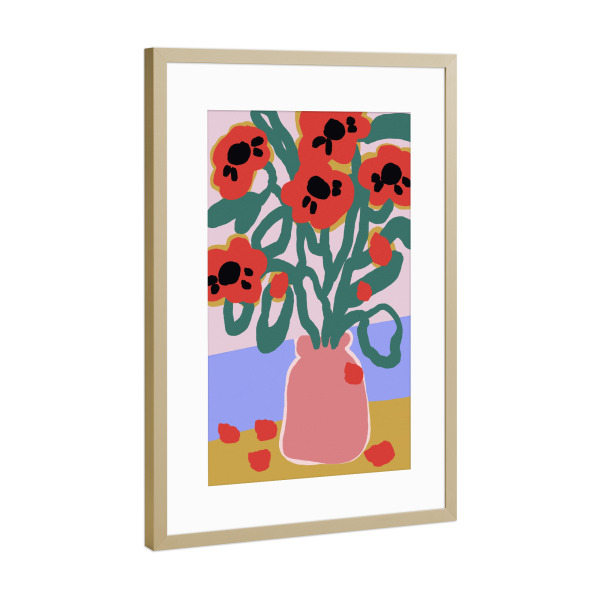 Poster mit Rahmen Gold "Mohn In Pinker Vase" artboxONE - Floral,Abstrakt,Für Mama