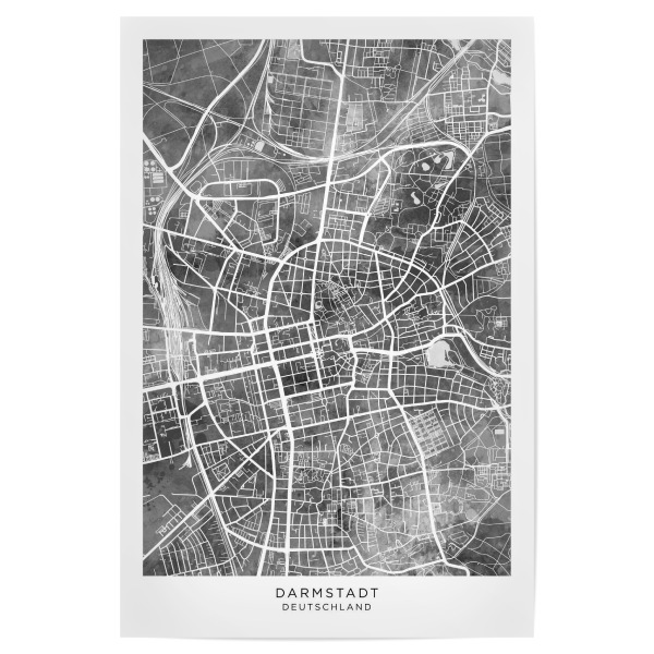Poster "Darmstadt Deutschland Stadtplan BW" artboxONE - Städte,Schwarzweiß - Darmstadt,Deutschland,Stadtkarte,Karte,Stadtplan,Aquarell,Malerei