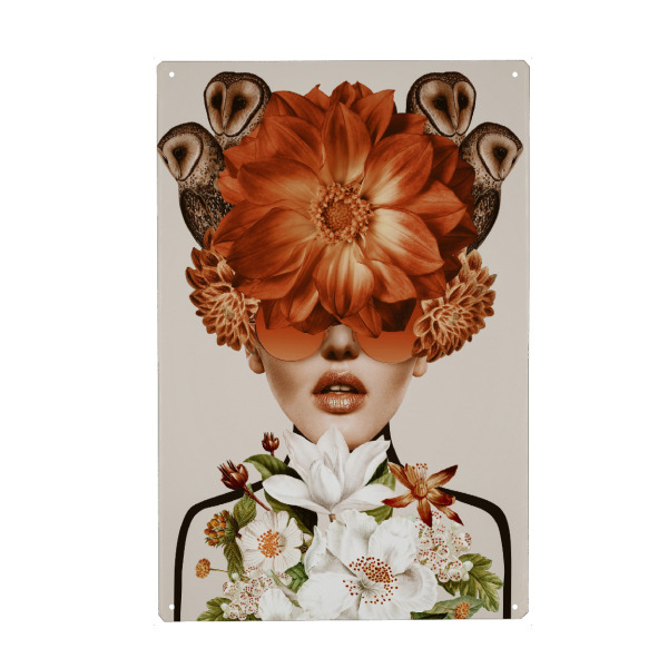 Holzbild "Frau und Eulen" artboxONE - Floral,Tiere,Abstrakt