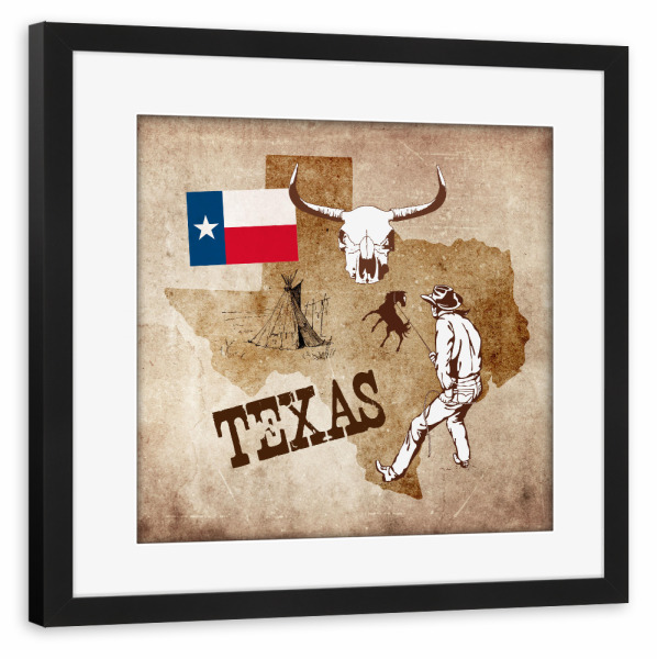 Poster mit Rahmen schwarz "Texas Illustrated Map" artboxONE - Reise,Reise / Länder,Kartografie
