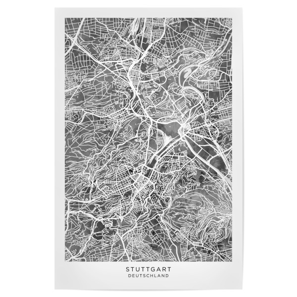 Poster 30x20 cm "Stuttgart Deutschland Stadtplan BW" artboxONE - Städte - Stuttgart,Deutschland,Stadtkarte,Karte,Stadtplan,Aquarell,Malerei