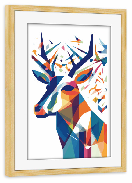 Poster mit Rahmen kiefer "Hirsch portrait bunt" artboxONE - Natur,Tiere,Abstrakt