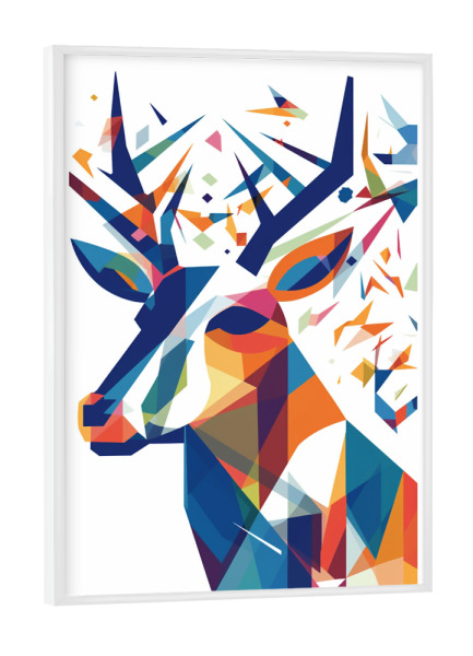 Poster mit weißem Rahmen "Hirsch portrait bunt" artboxONE - Natur,Tiere,Abstrakt