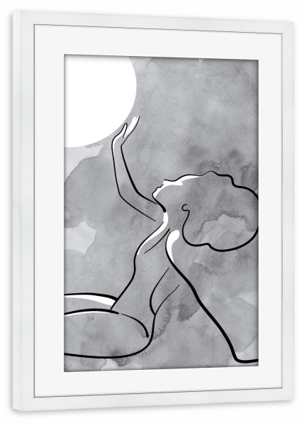 Poster mit Rahmen weiß "Obdulia" artboxONE - Abstrakt,Menschen - Figur,Strichzeichnungen,Frau,Sonne,Strand,Abstrakt,Weiblich,Minimalistisch